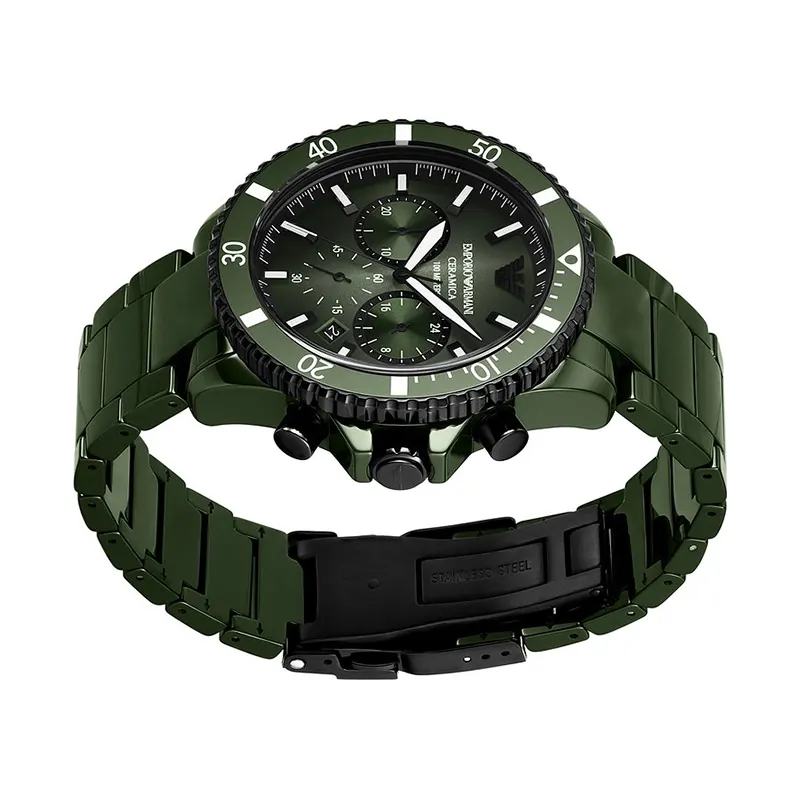 Emporio Armani World Explorer Green Dial Ceramic Men's Watch- AR70011